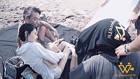 I have sex with 19 year old asian girl after the beach backstage with cum facial