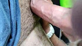 on a rainy day, he swallows cum in the car outdoors