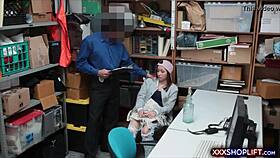Petite teen shoplifter fucks security guard to avoid arrest.
