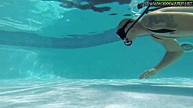 manga girl in bikini fingered and blown by big cock underwater in the pool.