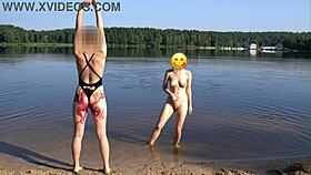 Teen 18+ girl undresses tattooed shaved pussy on nude beach