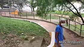 Caught Masturbating In Public, She Sucks Young Well-Endowed Guys!