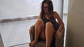 Playing sexy without panties while the host picks up guests