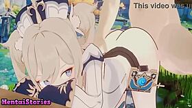 Does the teen in cartoon hentai let the man use her body during game play?