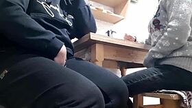 we had a strong desire for intimacy, leading to mutual masturbation and orgasm in the kitchen