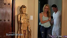 Conned teen 18+ gets massaged and covered in cum