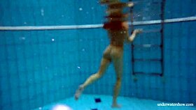 big tits petite babe deniska swims in pool underwater
