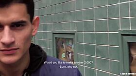 Amateur gay guy got paid for outdoor blowjob and rough anal action.