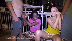 Double handjob flashing on public beach brunette bisexual interracial