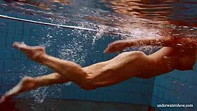 big tits petite babe deniska swims in pool underwater