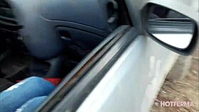 giving blowjob to stranger on street in car, bent over for cum