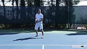 i surprised my tennis coach with my smooth pussy outdoors, and he licked my tight brunette body