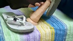 Latina Gives Footjob With Dildo In Torn Pantyhose, Masturbates Doggy