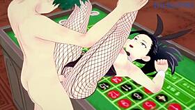 Mina Ashido and Momo Yaoyorozu team up with Izuku Midoriya for intense bunny girl sex in My Hero Academia hentai.