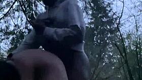 fat chick bent over for doggystyle in the woods at night