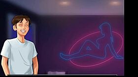 Summertime saga features college deepthroat and big cock cumshot in massage parlor adventure