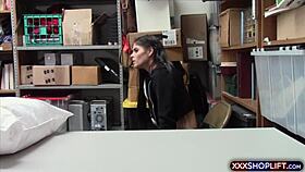 Santa-clad mall officer catches and dominates a shoplifter behind the scenes