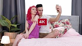 Young Man Takes Charge, Fucking Skinny Tattooed Chick With Aggressive Blowjob And Cum In Mouth.