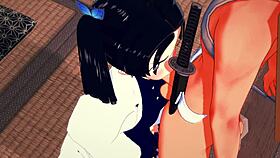 Demon Slayer hentai featuring Aoi Kanzaki and Tanjiro in anime style