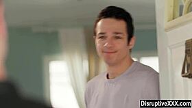 Closeted guy sucks and fucks his cooking instructor's monster cock in the kitchen.