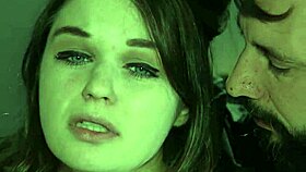 Officer disciplines busty gagged slave at work in rough submission.