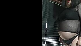 bisexual crossdresser milks publicly by the window in homemade setting