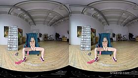 i watch this lovely blonde amateur with big natural tits stripping slowly in vr teasing me