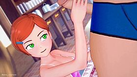 Gwen plays with cock and gets covered 😈