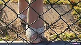 stockinged milf sucks cock outdoors