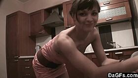 Dagfs - Freckled-Face Babe Plays With Her Dildo on Kitchen Counter