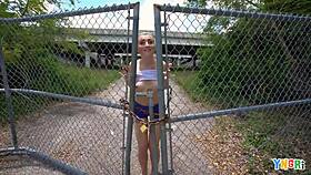 blonde teen cameron mynx explores outdoors