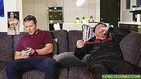 Stepson’s deepthroat and pervy vibes make her feel good on her clit