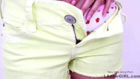 hey, this blonde teen 18+ begs step-dad for cum on sofa