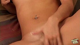 threesome anal fuck contrasts with small natural tits on bed