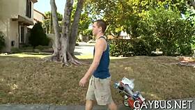 Fellows engaging in detailed homosexual sex acts.