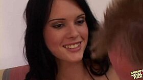 threesome anal fuck contrasts with small natural tits on bed