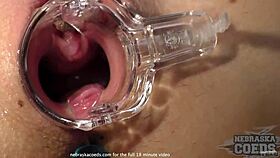 Kinky 23yo Santana's gyno exam with speculum and anal beads orgasm