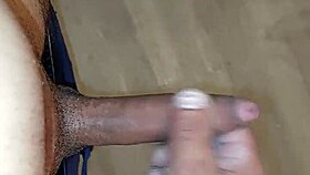 Gay guy masturbating in hotel, ejaculating cum on floor