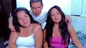 My stepsisters show their big delicious tits for party permission in this homemade lesbian group scene