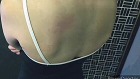 Wife cosplays in school swimsuit for young man, strips wet outfit