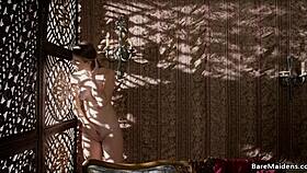 In a medieval fantasy, needy maid alyce anderson touches her trimmed pussy solo