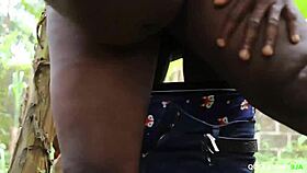 My hot ebony neighbor begs for doggy fucking and creampie outdoors. Does she like it?