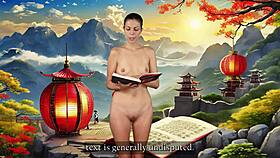 brunette reads the art of war introduction while naked
