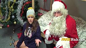 christmas gift arrives, big titted babe gets oral and riding in dorm threesome with spanking 😍