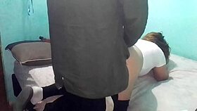 on a chilly day, a latina emo milf bends over in a twin bed for amateur doggystyle sex