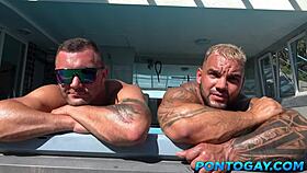 gay daddy carente taking big cocks from two young guys bareback 😏🍆