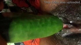 Cyndy Blackslave Cucumber Fuck With Squirt - Ebony Pussy Squirting In BDSM Close-Up