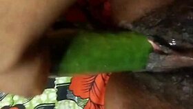 Cyndy Blackslave Cucumber Fuck With Squirt - Ebony Pussy Squirting In BDSM Close-Up