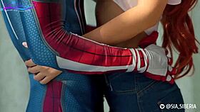 Is Spider-man ready for Sia's tight pussy at home? She rides his cock in wet homemade cosplay.