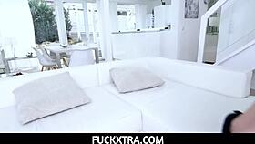 Hey, this blonde employee is seducing her boss with those tight shorts! 😏